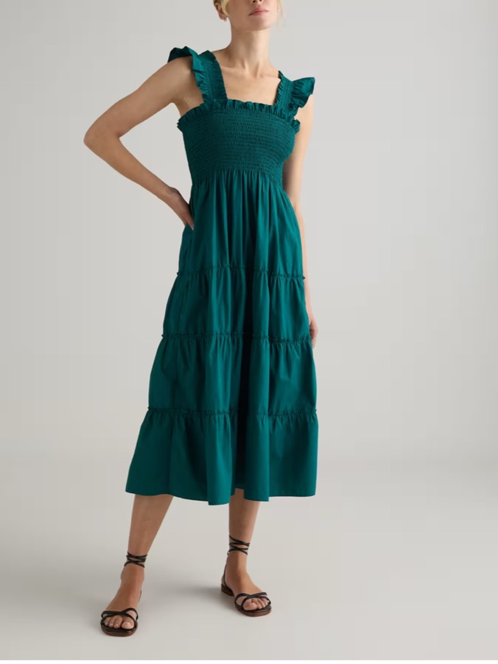 Quince 100% Organic Cotton Poplin Smocked Midi Dress